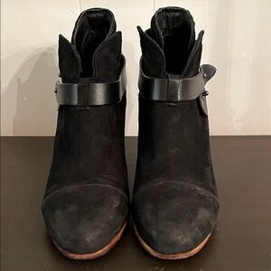 rag & bone Black Suede Ankle Booties with Leather Strap Accent